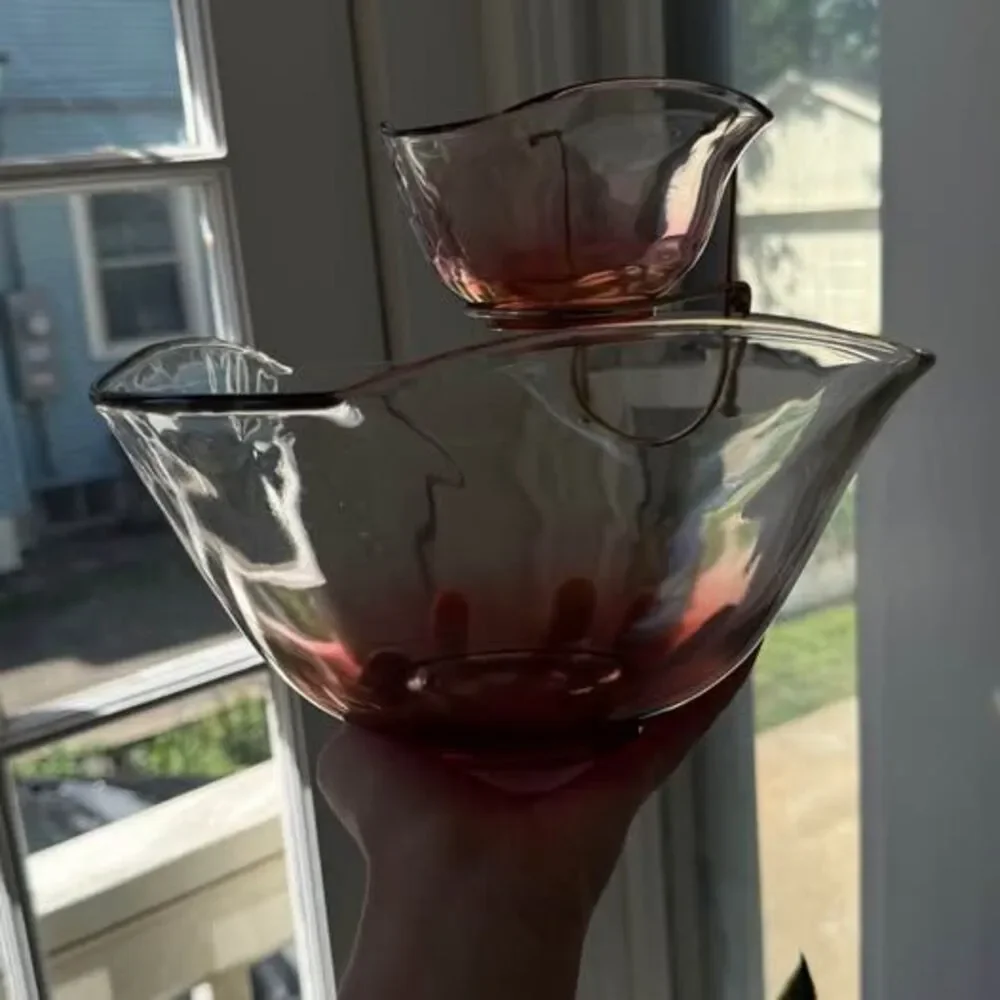 MCM Indiana Glass Chip and Dip Bowl Set - Cranberry Ruby Red Iridescent Ombré